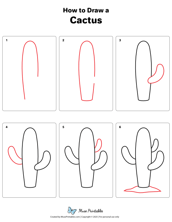 How to Draw a Cactus - Printable Tutorial