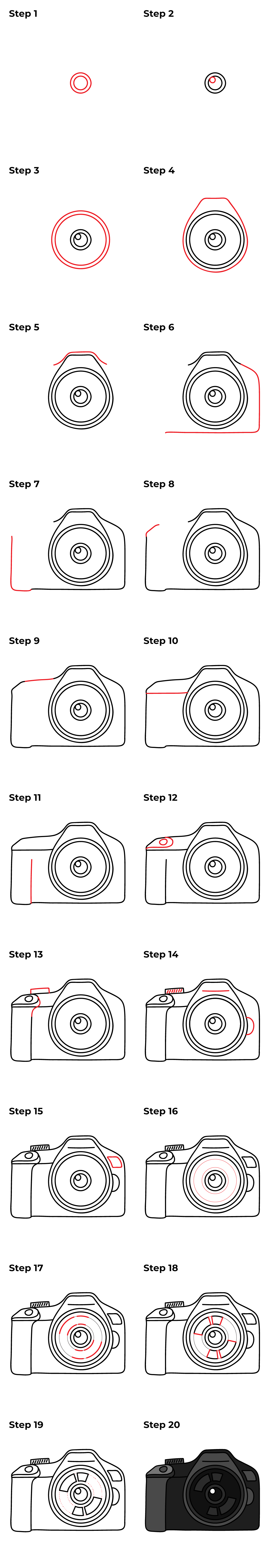 How to Draw a Camera - Printable Tutorial