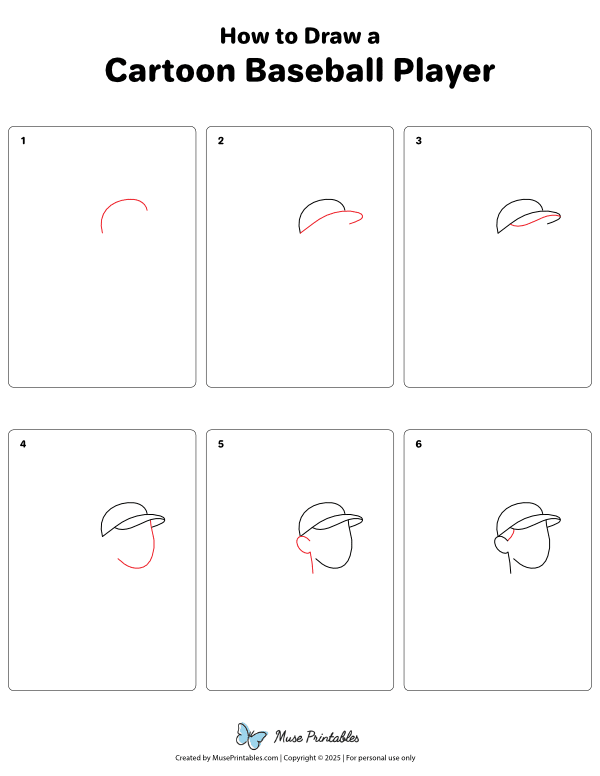 How to Draw a Cartoon Baseball Player - Printable Tutorial