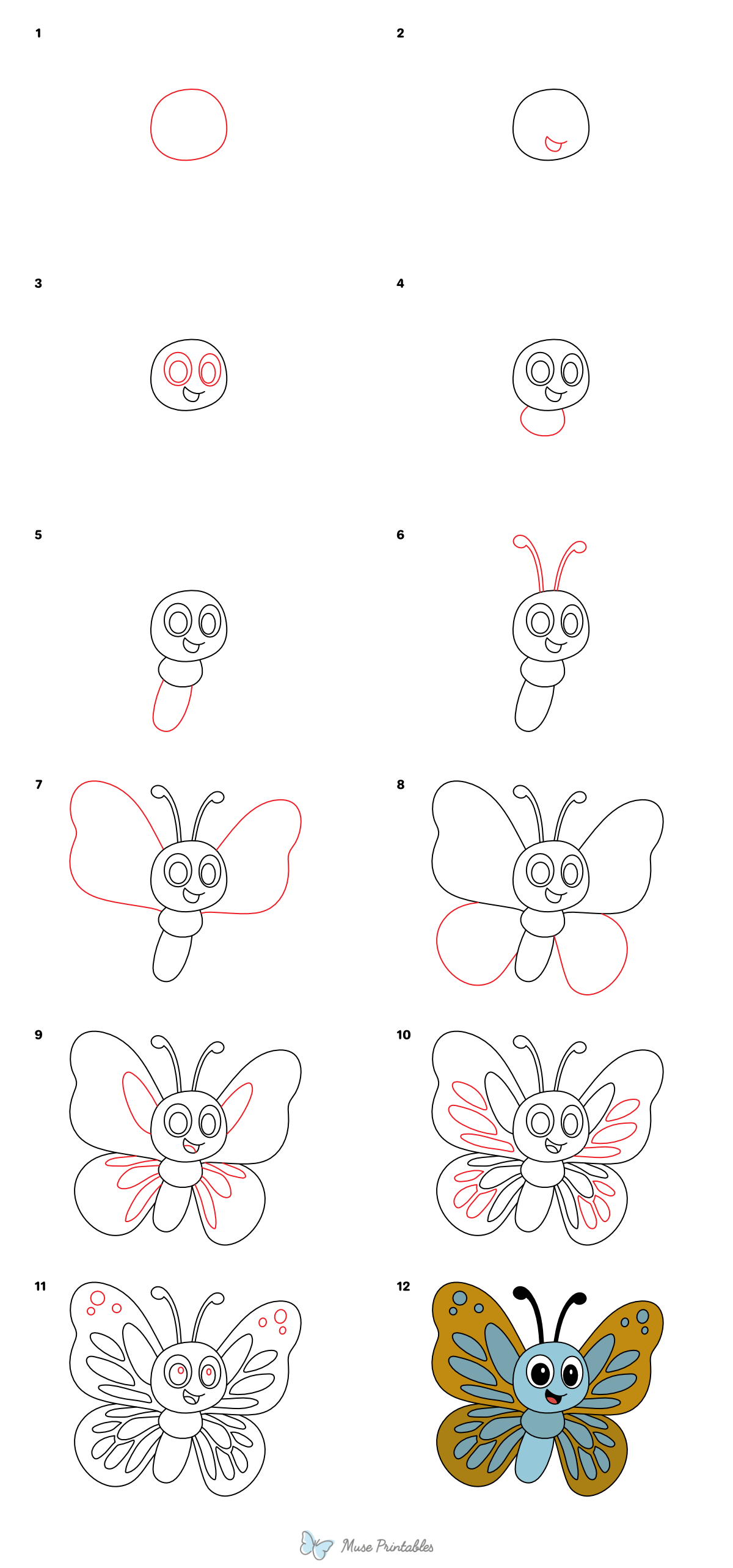 How to Draw a Cartoon Butterfly - Printable Tutorial