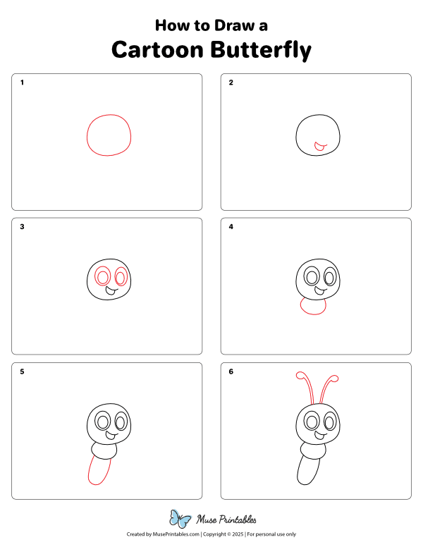 How to Draw a Cartoon Butterfly - Printable Tutorial