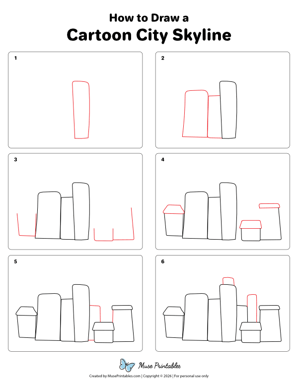 How to Draw a Cartoon City Skyline - Printable Tutorial