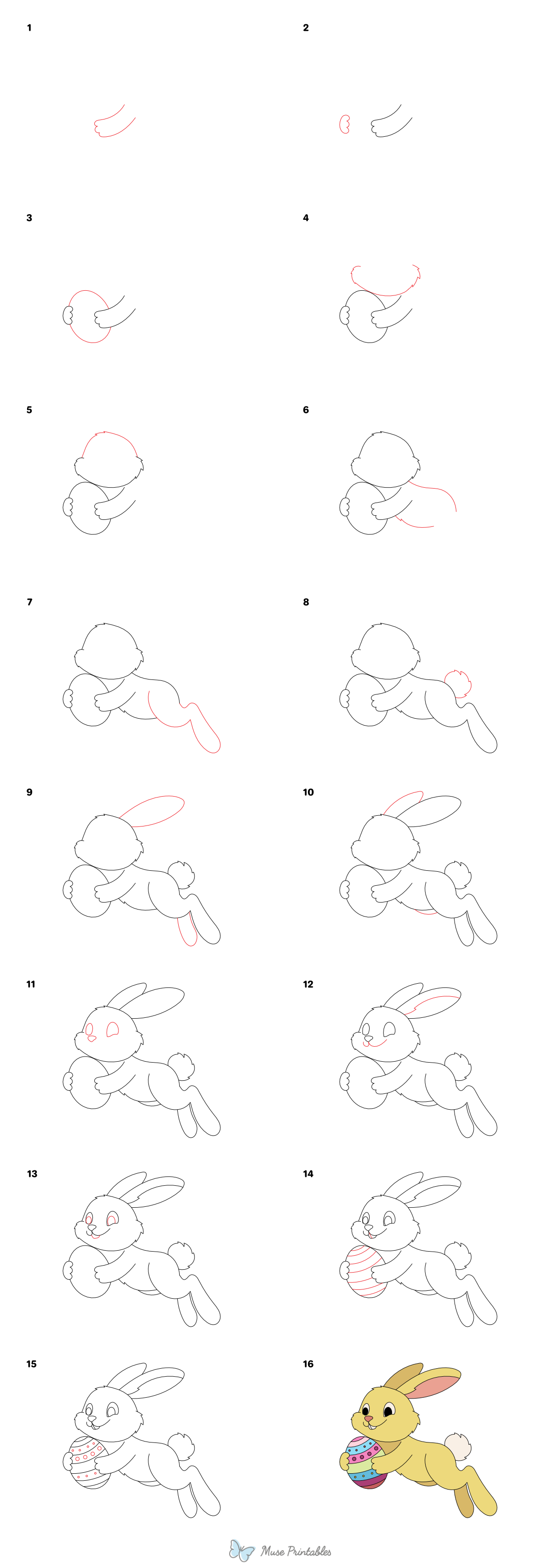 How to Draw a Cartoon Easter Bunny - Printable Tutorial