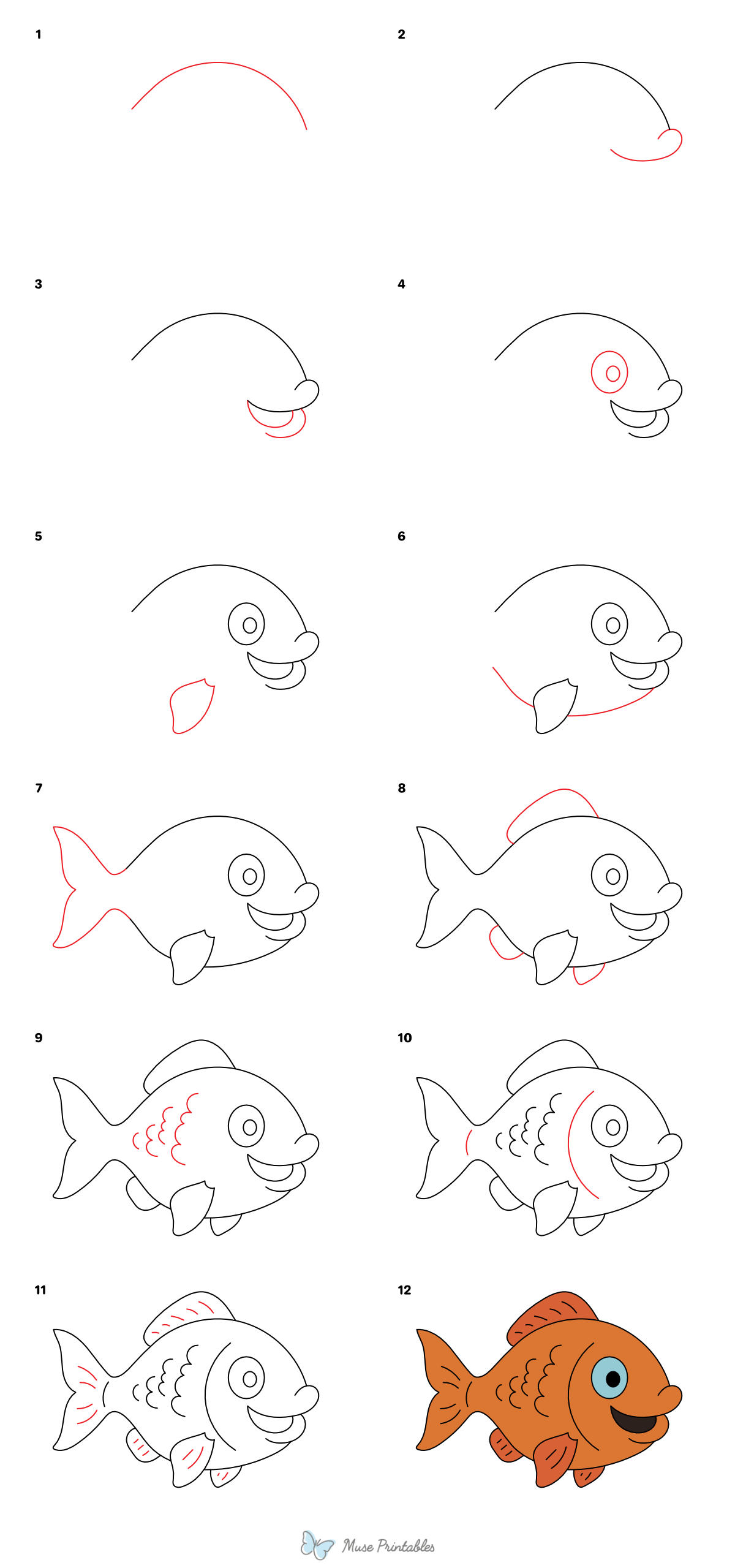 How to Draw a Cartoon Fish - Printable Tutorial