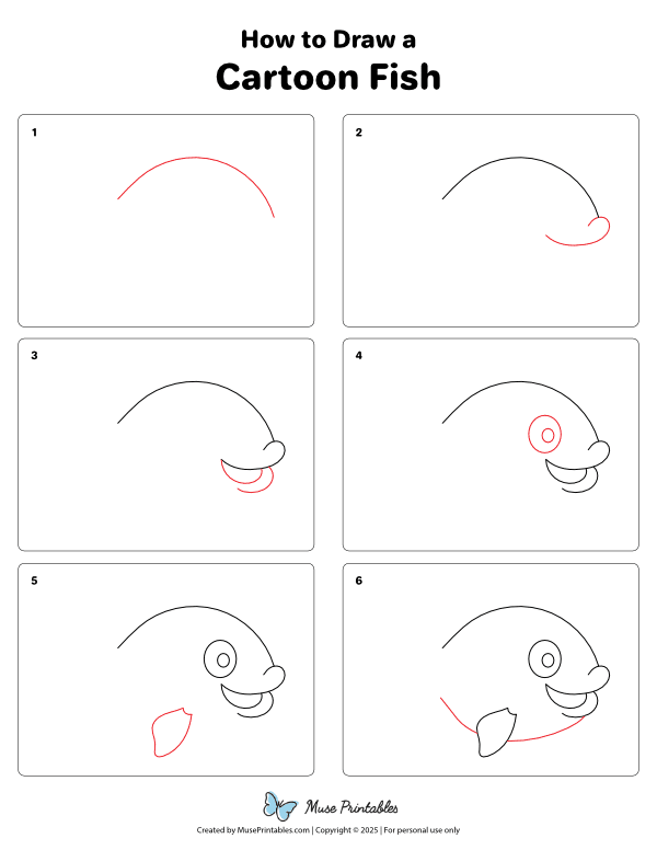 How to Draw a Cartoon Fish - Printable Tutorial