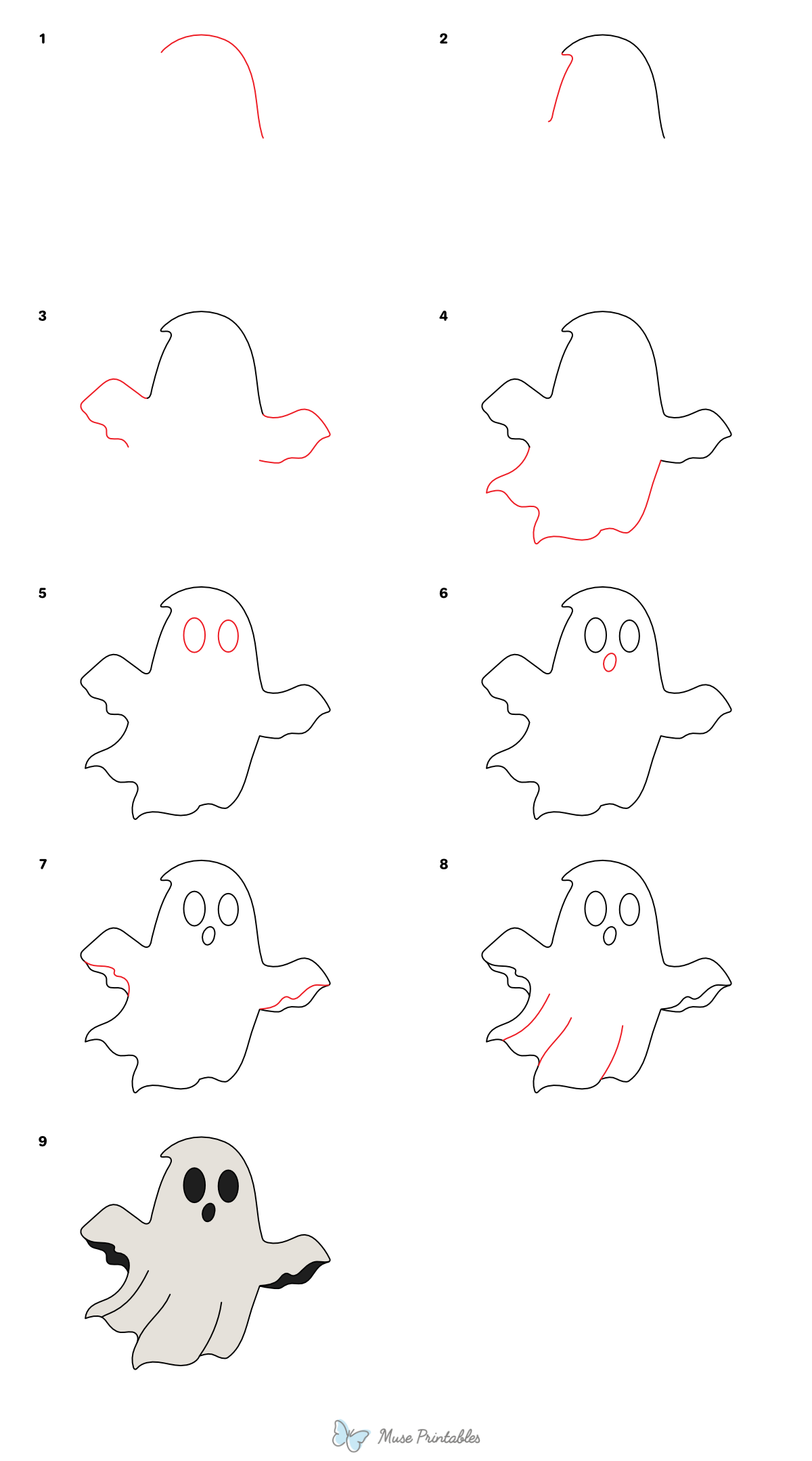 How to Draw a Cartoon Ghost - Printable Tutorial