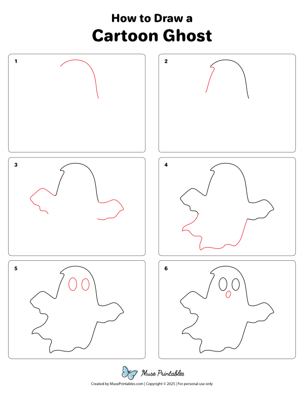 How to Draw a Cartoon Ghost - Printable Tutorial