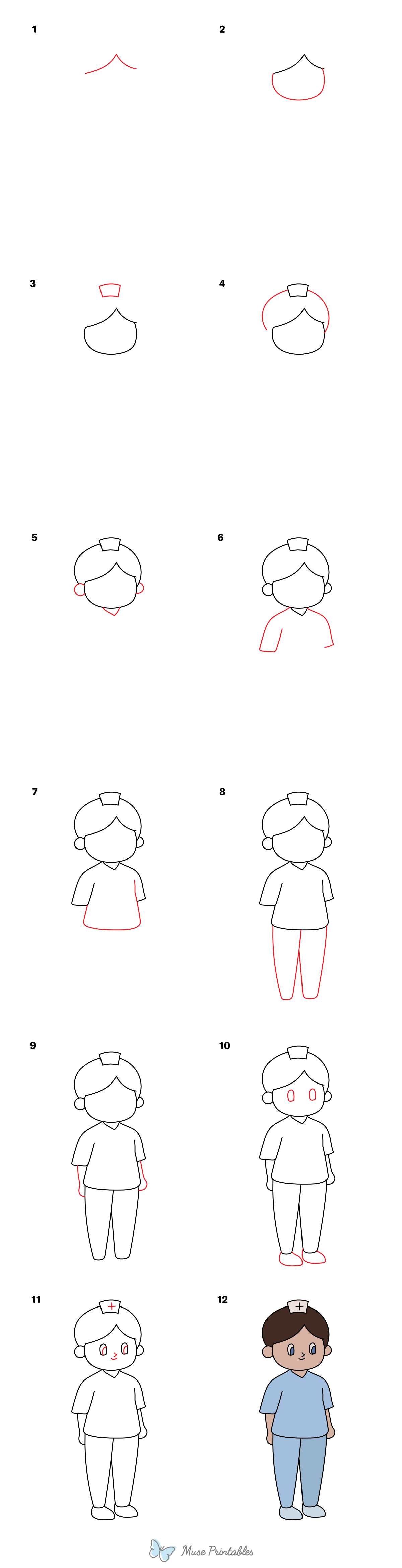 How to Draw a Cartoon Nurse - Printable Tutorial