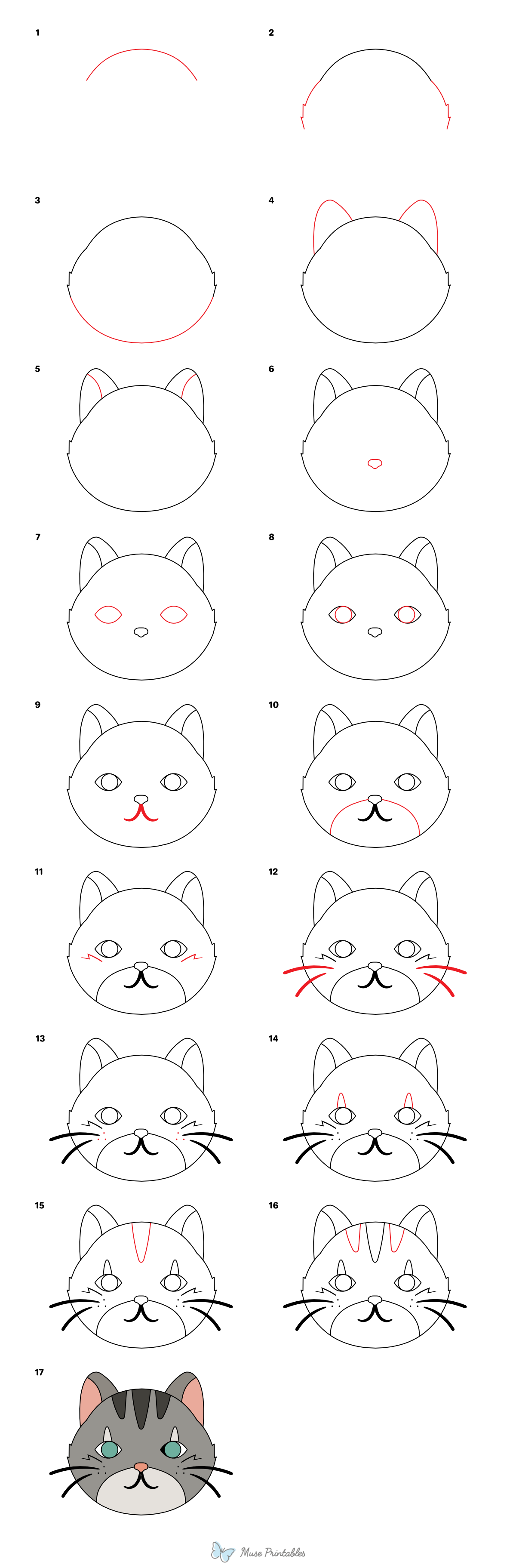 How to Draw a Cat Face - Printable Tutorial