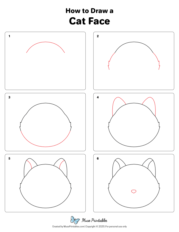 How to Draw a Cat Face - Printable Tutorial