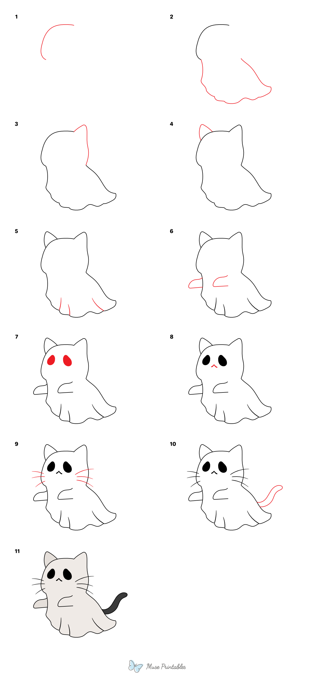 How to Draw a Cat Ghost - Printable Tutorial