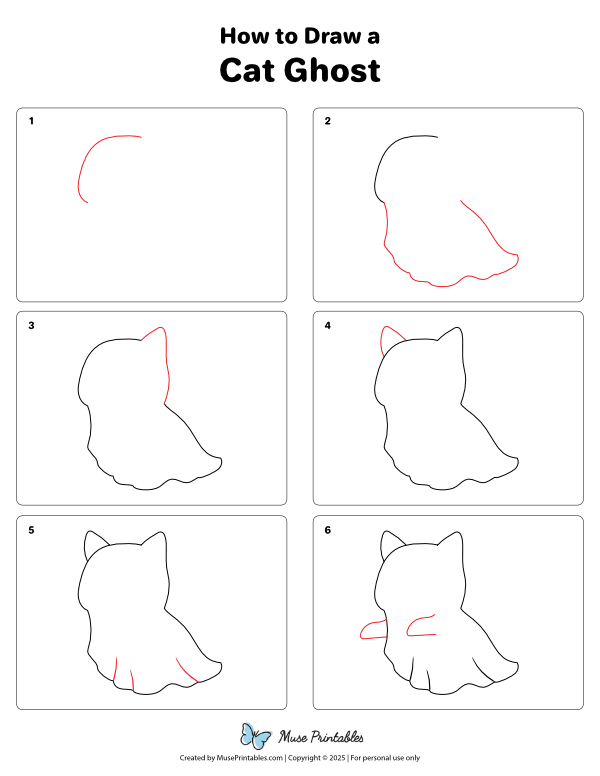 How to Draw a Cat Ghost - Printable Tutorial