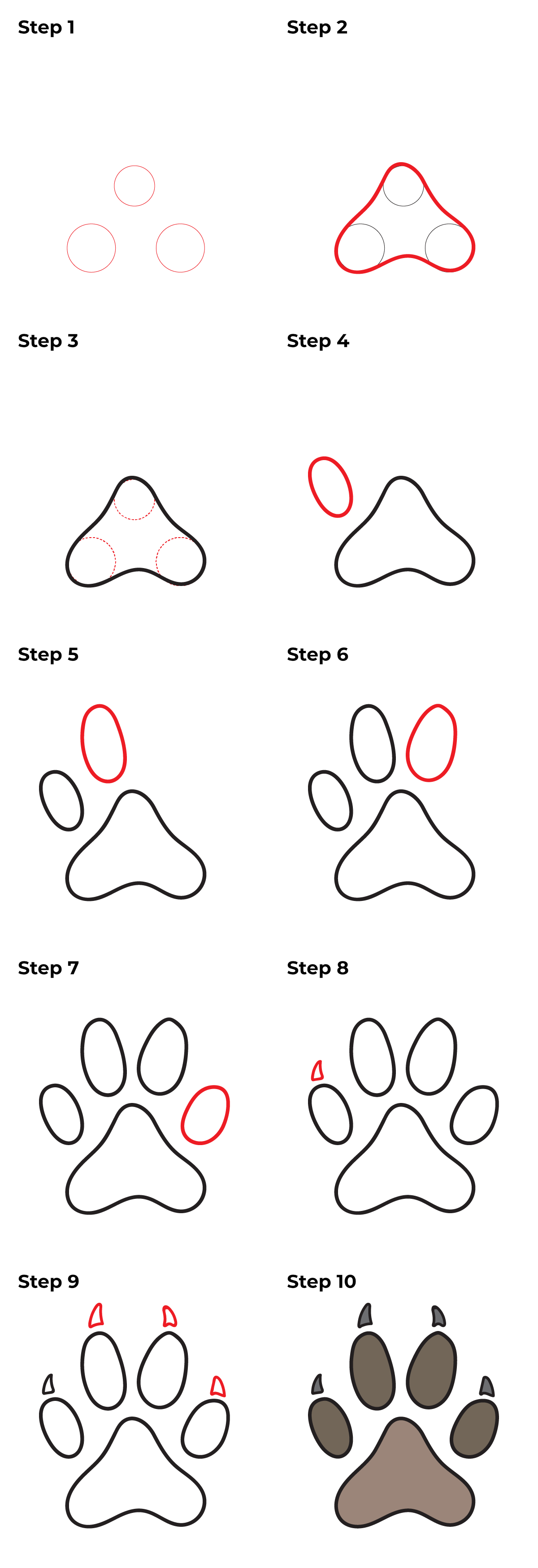 How To Draw A Cat Paw Print