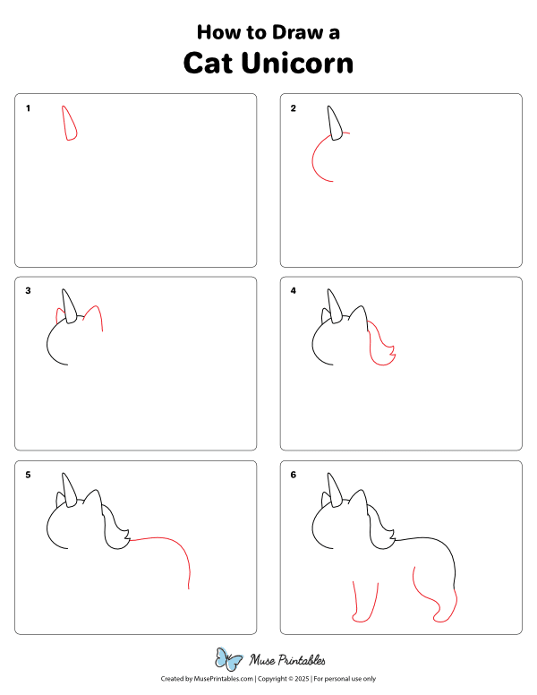 How to Draw a Cat Unicorn - Printable Tutorial