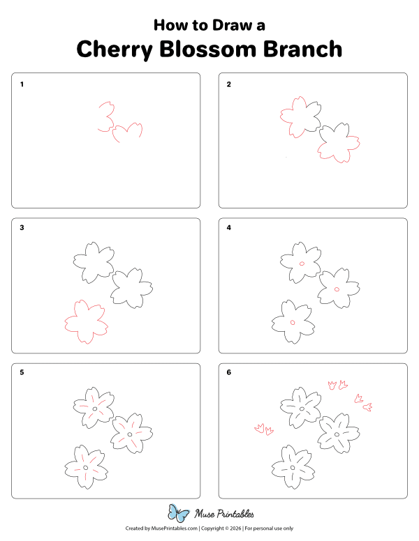 How to Draw a Cherry Blossom Branch - Printable Tutorial