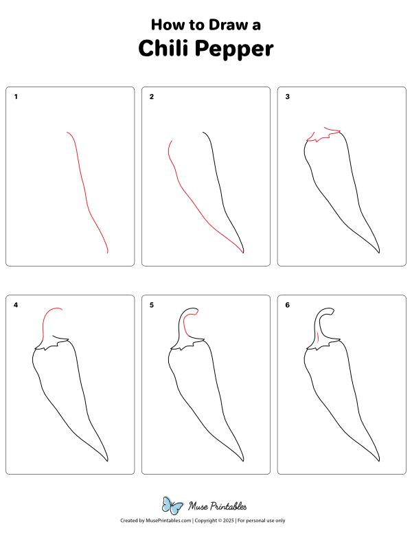 How to Draw a Chili Pepper - Printable Tutorial