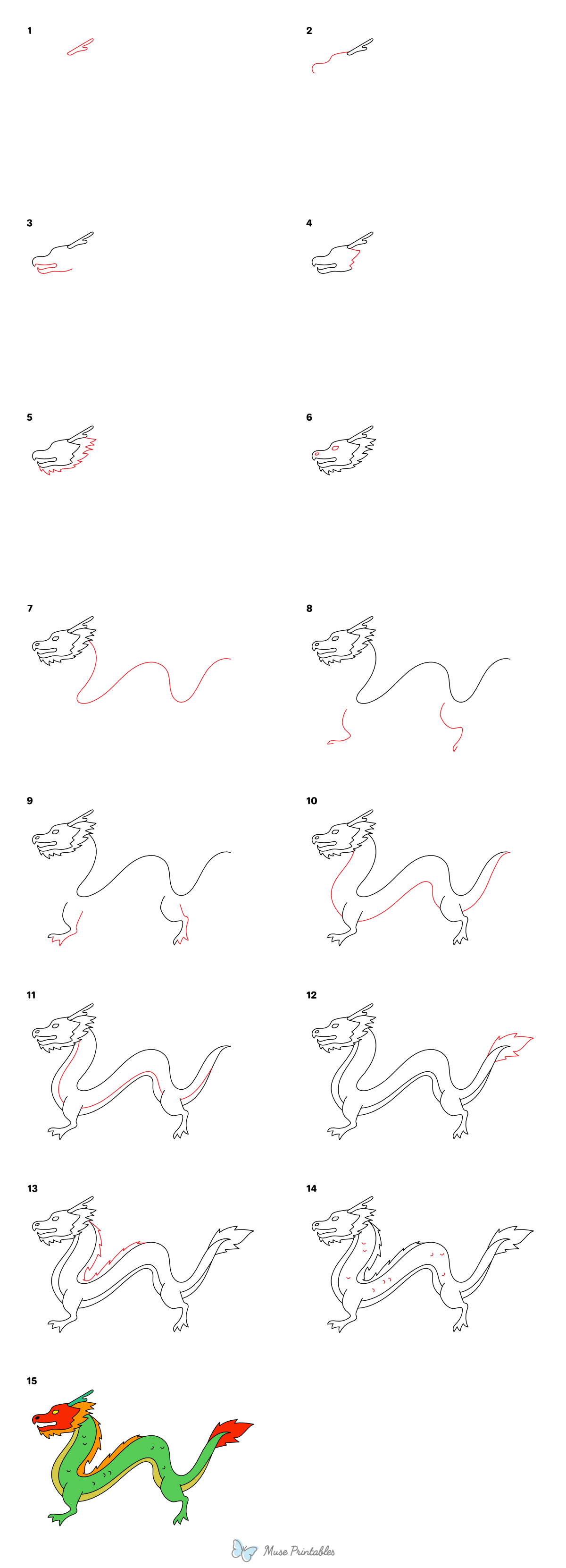 How to Draw a Chinese Dragon - Printable Tutorial