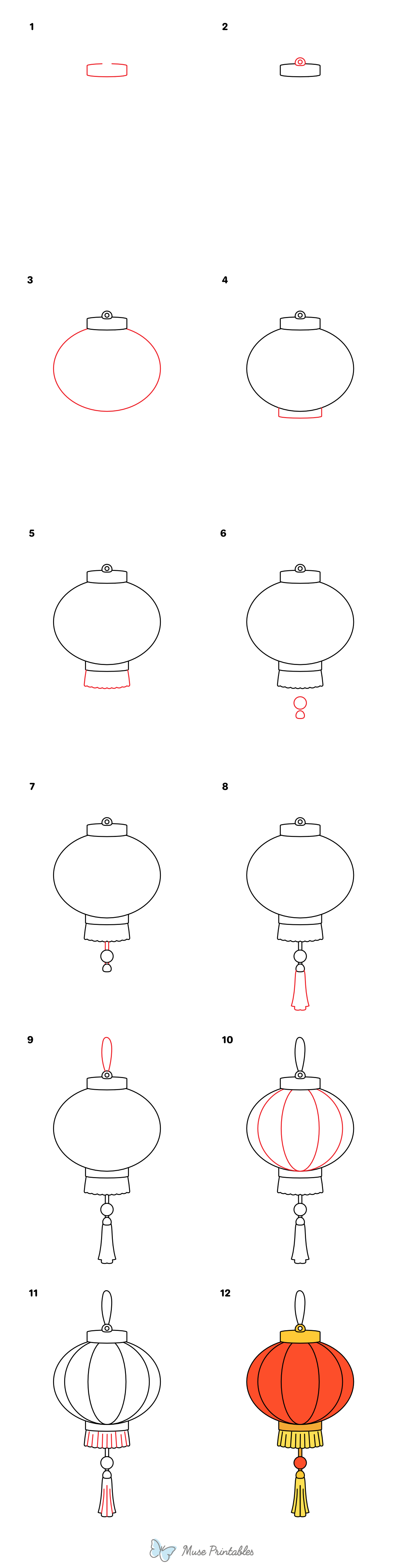 How to Draw a Chinese Lantern - Printable Tutorial