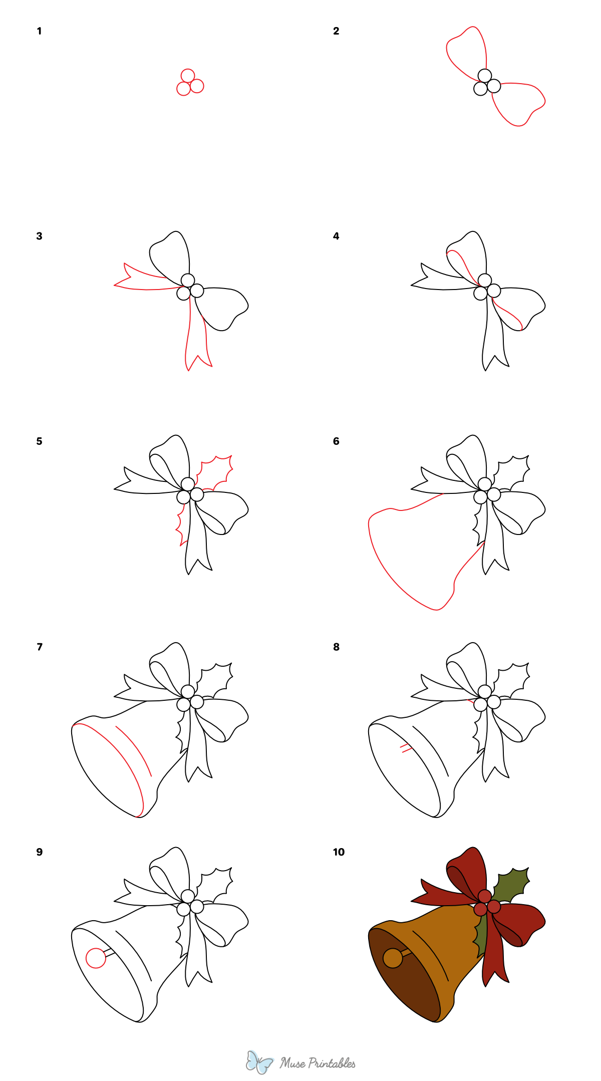 How to Draw a Christmas Bell - Printable Tutorial