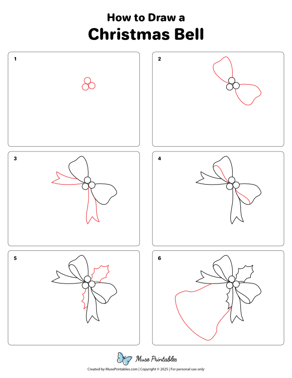 How to Draw a Christmas Bell - Printable Tutorial