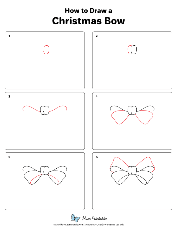 How to Draw a Christmas Bow - Printable Tutorial