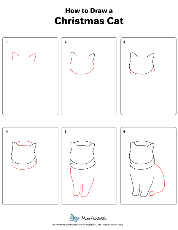 How to Draw a Christmas Cat - Printable Tutorial