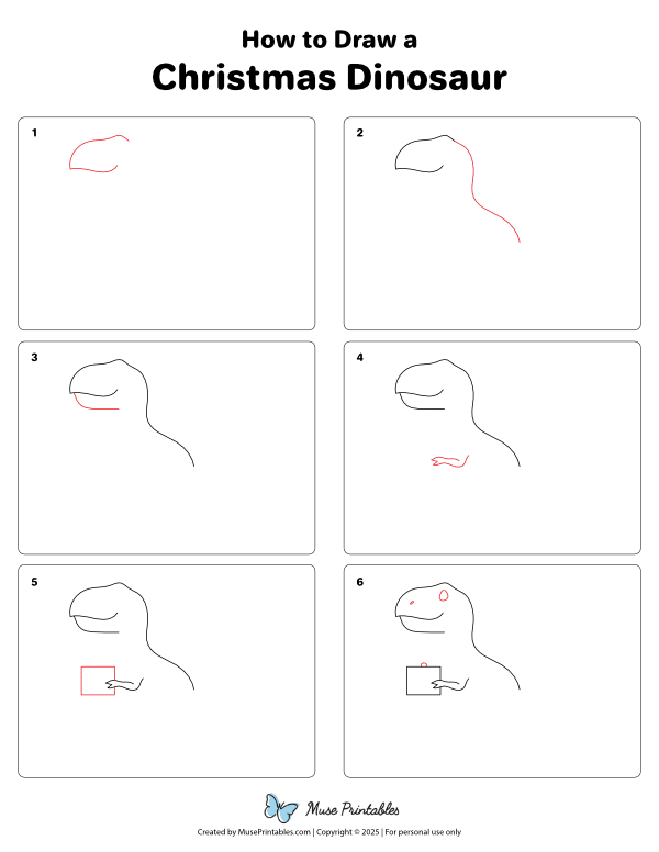 How to Draw a Christmas Dinosaur - Printable Tutorial