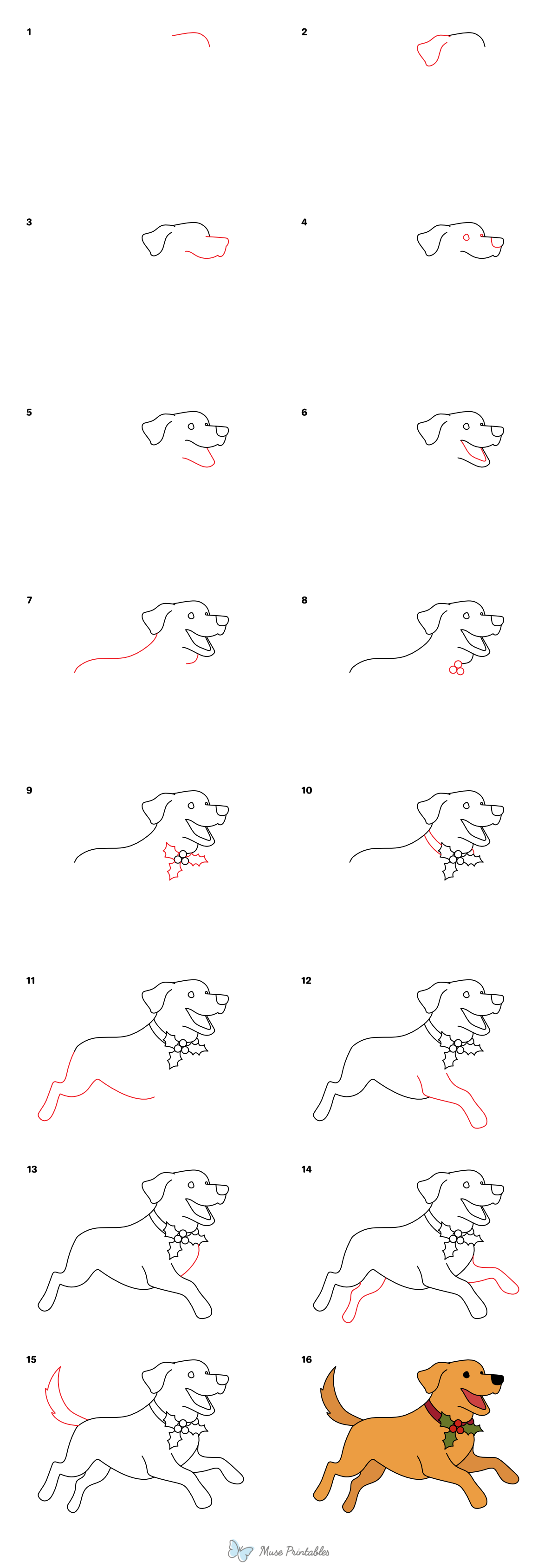How to Draw a Christmas Dog - Printable Tutorial