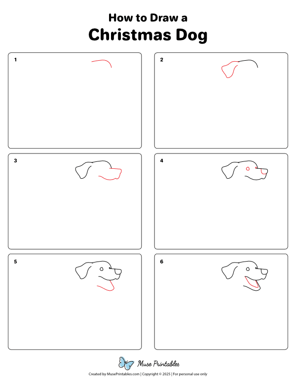 How to Draw a Christmas Dog - Printable Tutorial