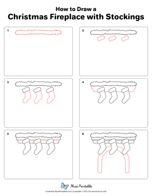 How to Draw a Christmas Fireplace With Stockings