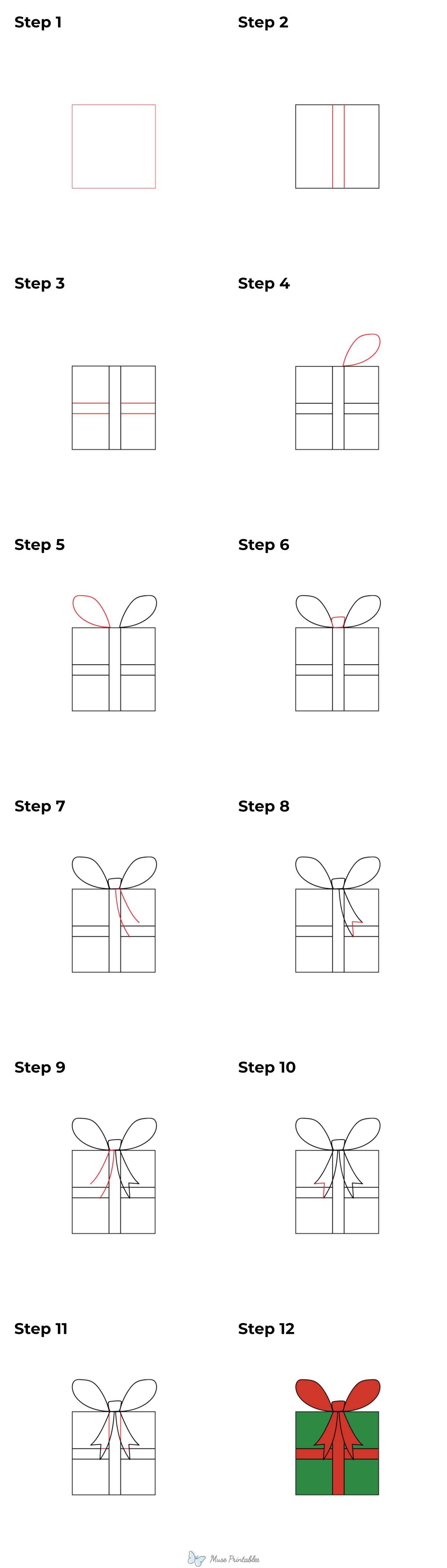 How to Draw a Christmas Gift - Printable Tutorial