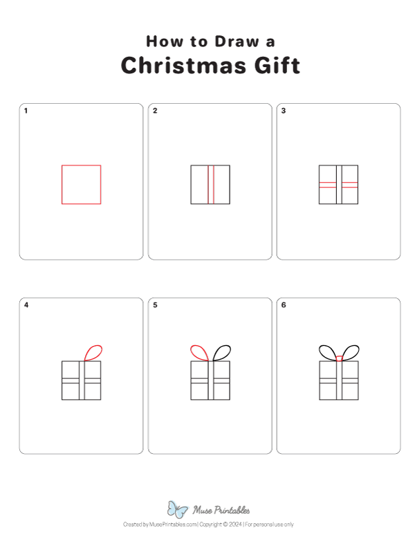 How to Draw a Christmas Gift - Printable Tutorial