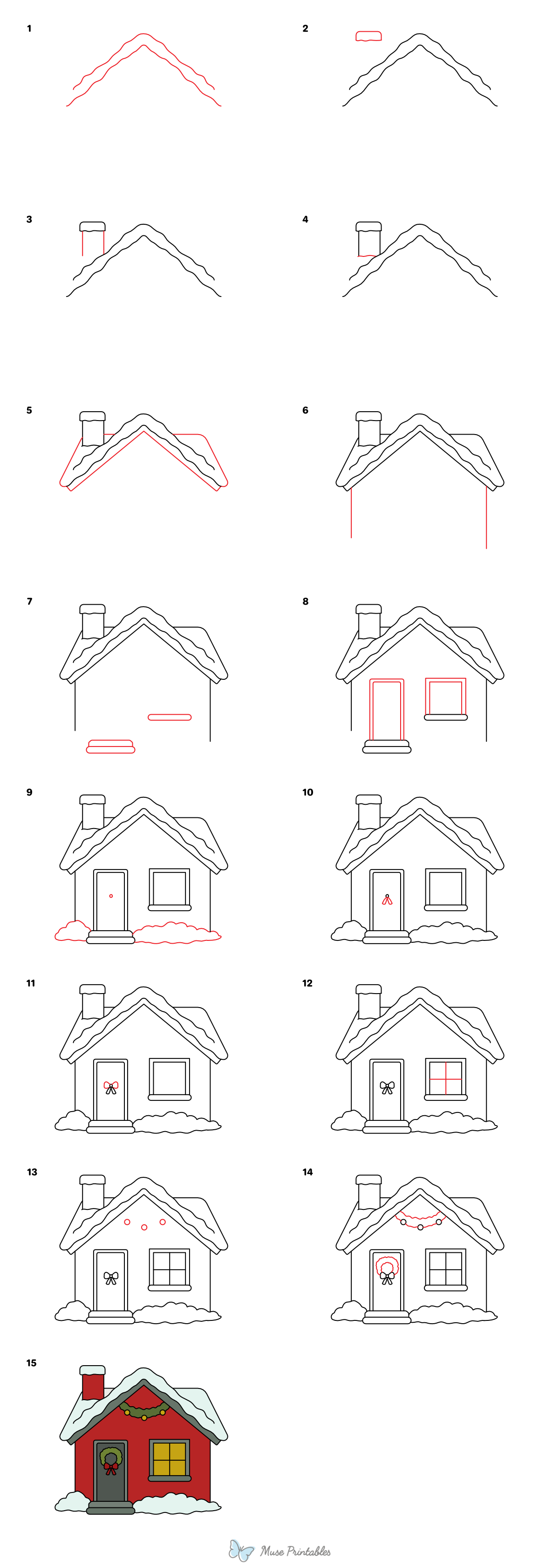 How to Draw a Christmas House - Printable Tutorial