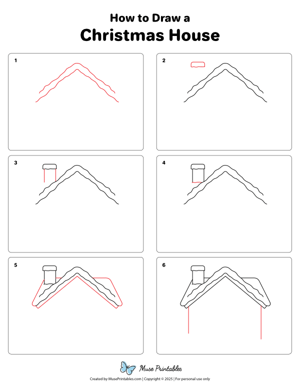 How to Draw a Christmas House - Printable Tutorial