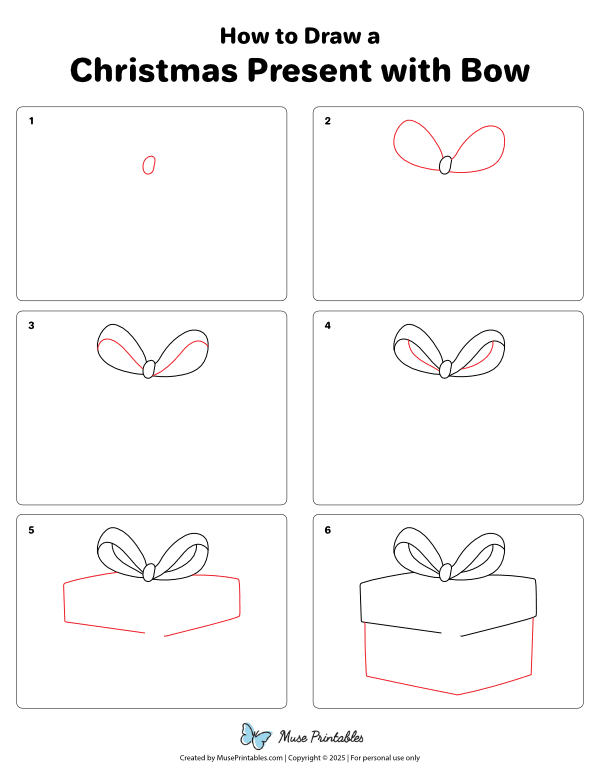 How to Draw a Christmas Present With Bow - Printable Tutorial