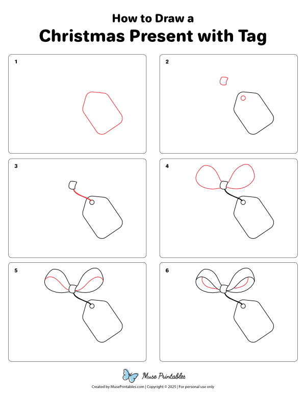 How to Draw a Christmas Present With Tag - Printable Tutorial