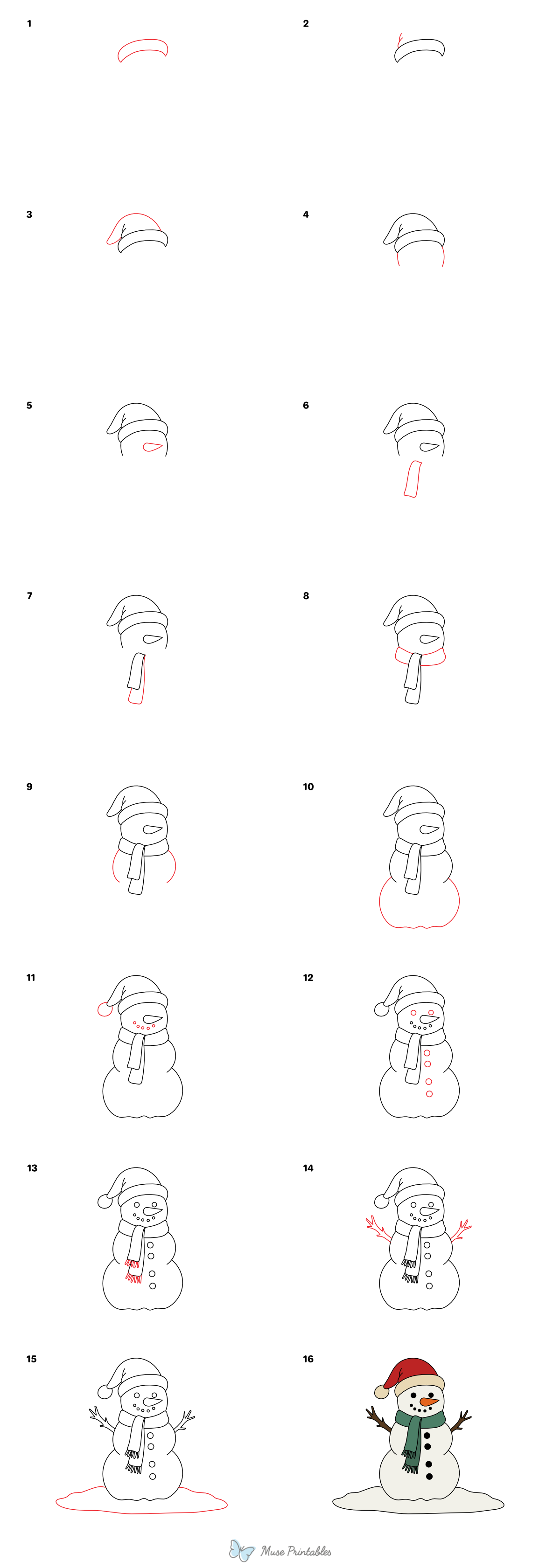 How to Draw a Christmas Snowman - Printable Tutorial