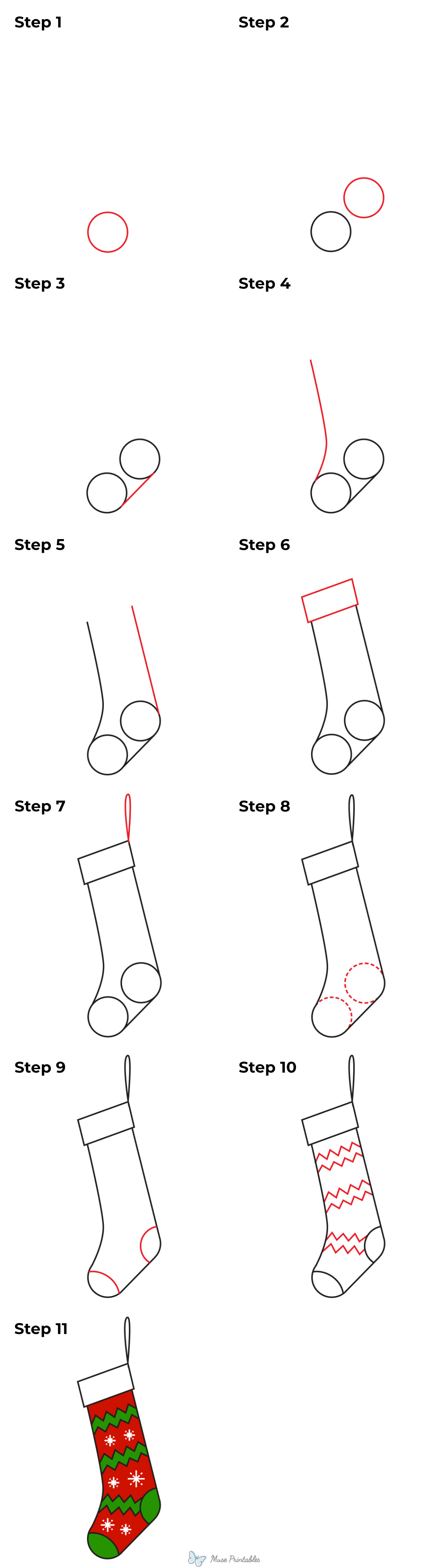 How to Draw a Chistmas Stocking - Printable Tutorial