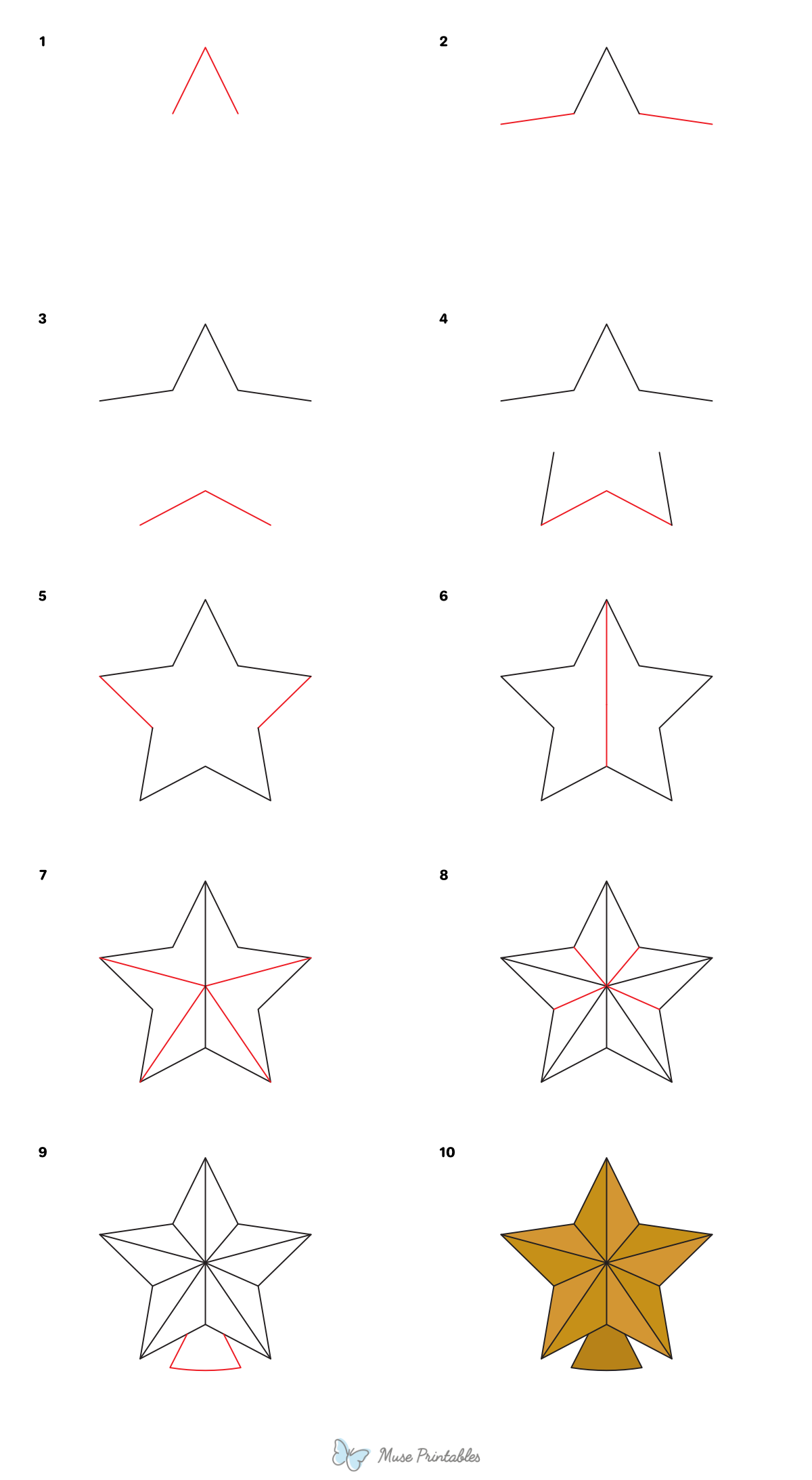 How to Draw a Christmas Tree Star - Printable Tutorial