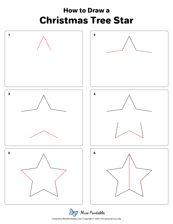 How to Draw a Christmas Tree Star - Printable Tutorial