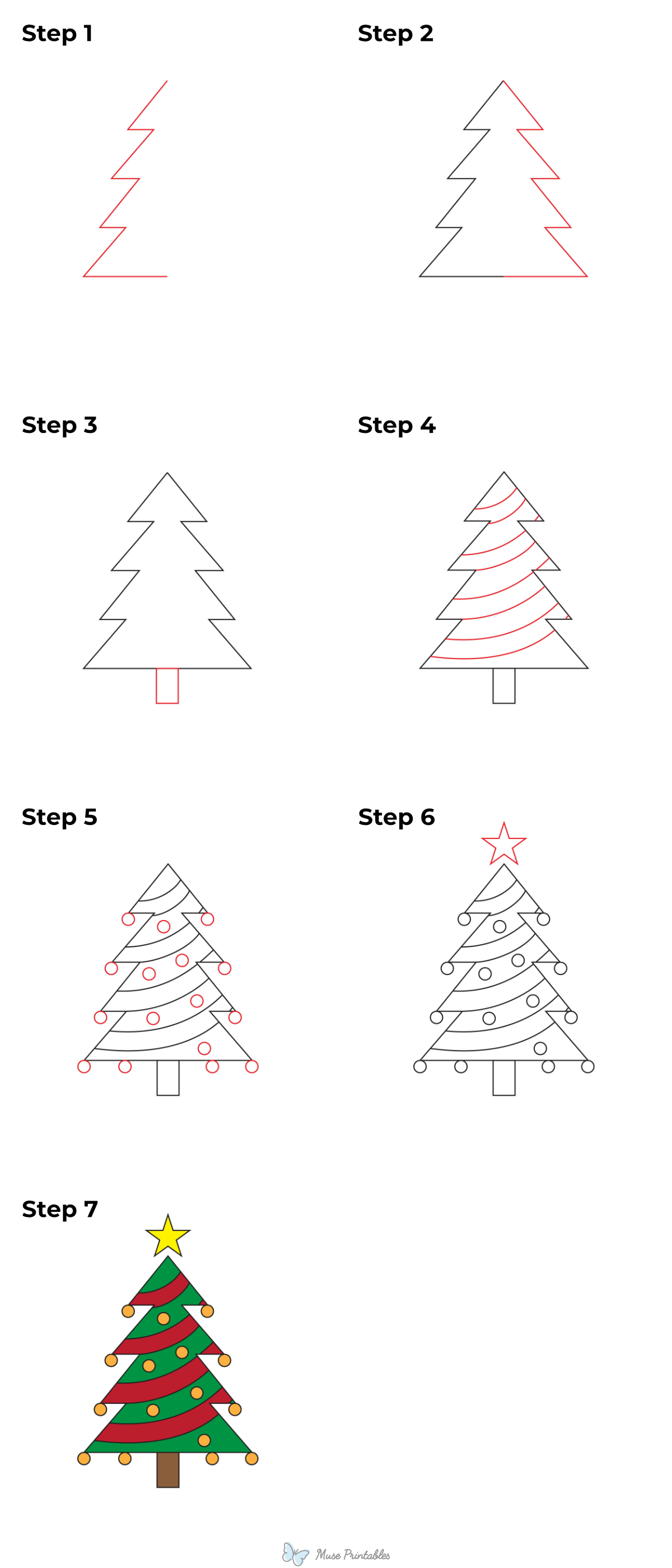 How to Draw a Christmas Tree - Printable Tutorial