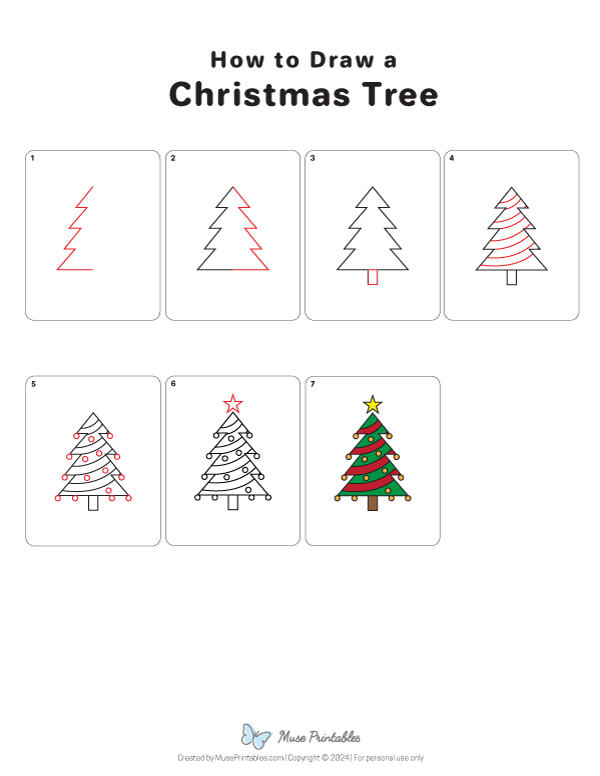 How to Draw a Christmas Tree - Printable Tutorial