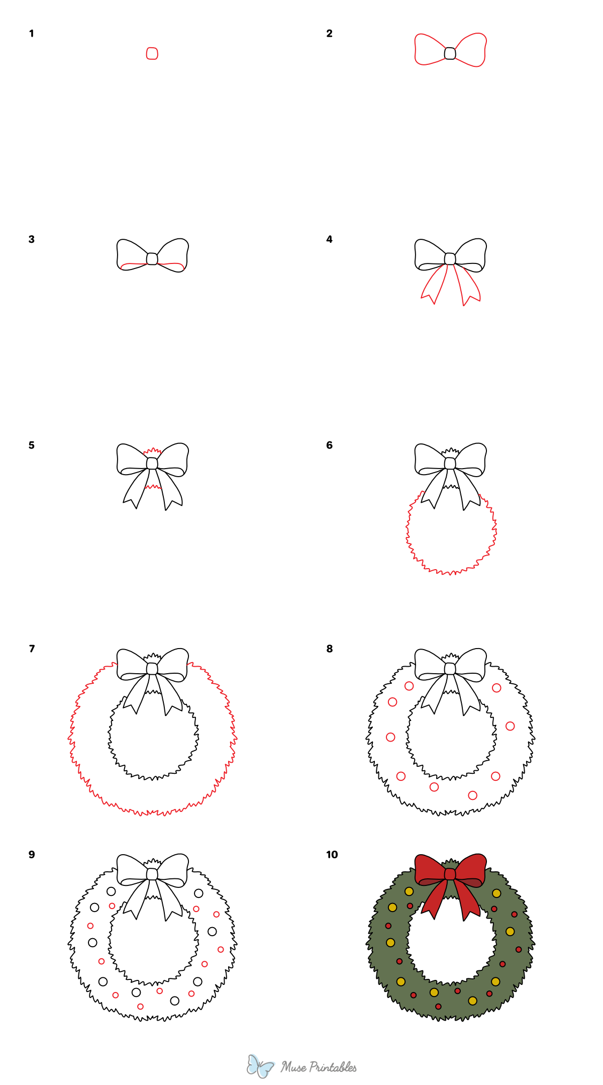 How to Draw a Christmas Wreath - Printable Tutorial