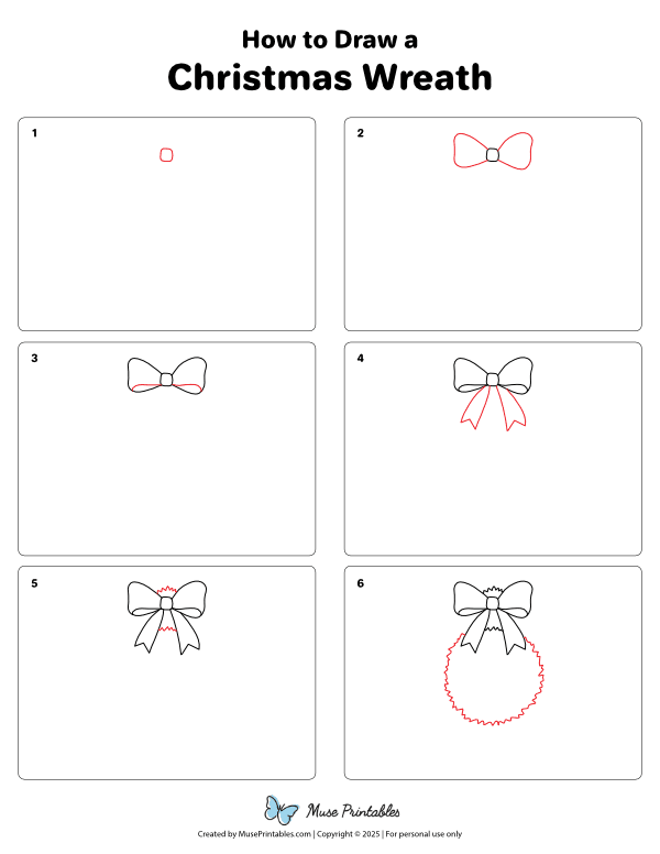 How to Draw a Christmas Wreath - Printable Tutorial