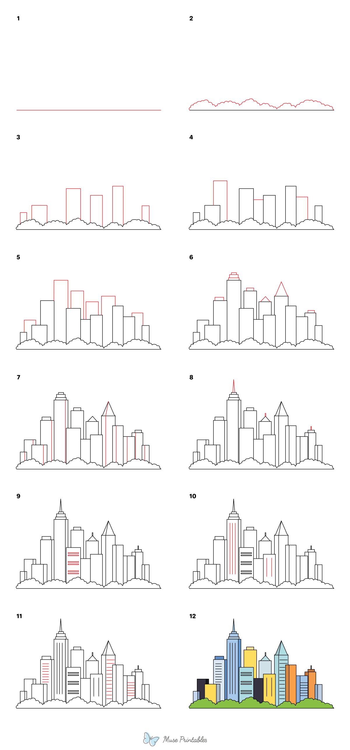 How to Draw a City Skyline - Printable Tutorial