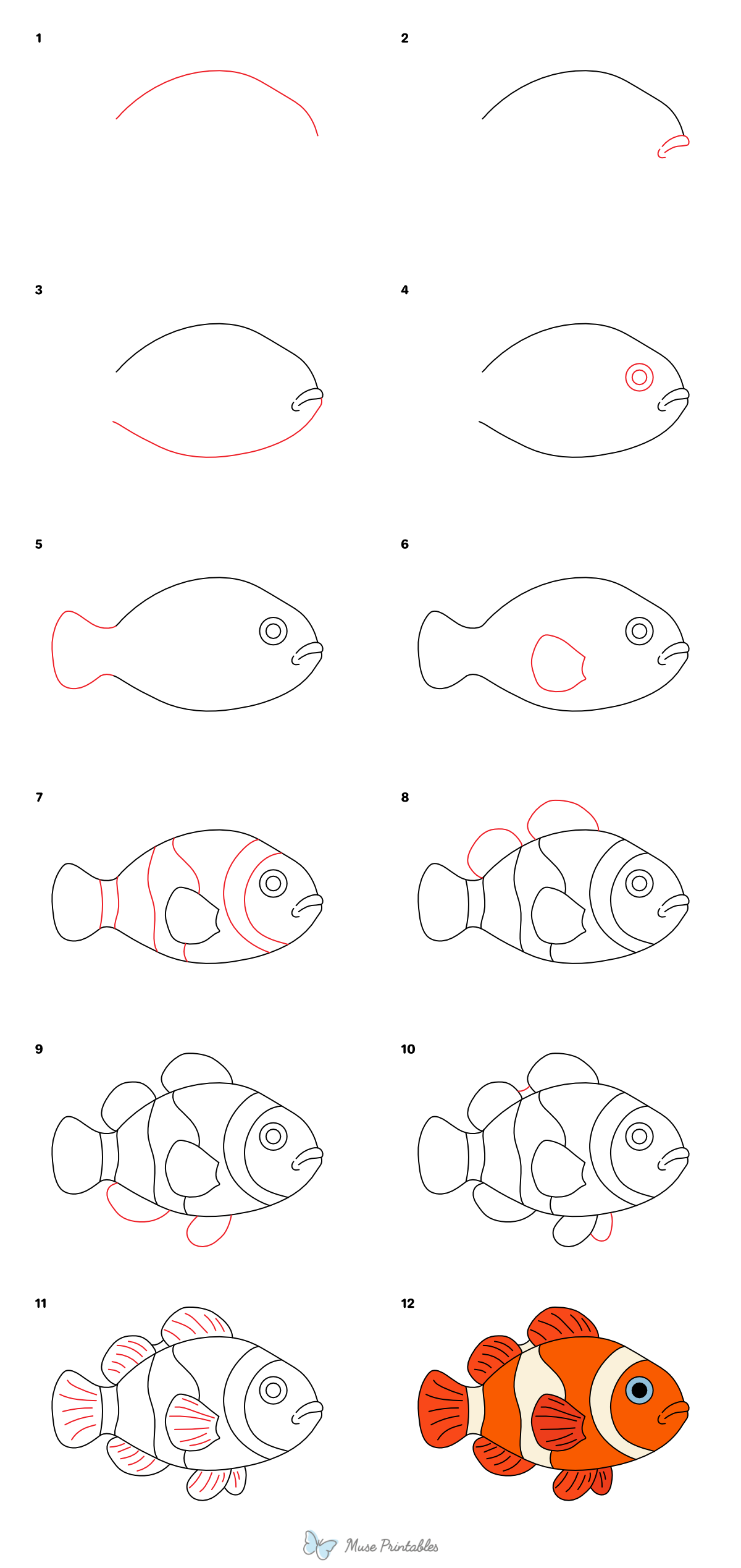 How to Draw a Clownfish - Printable Tutorial