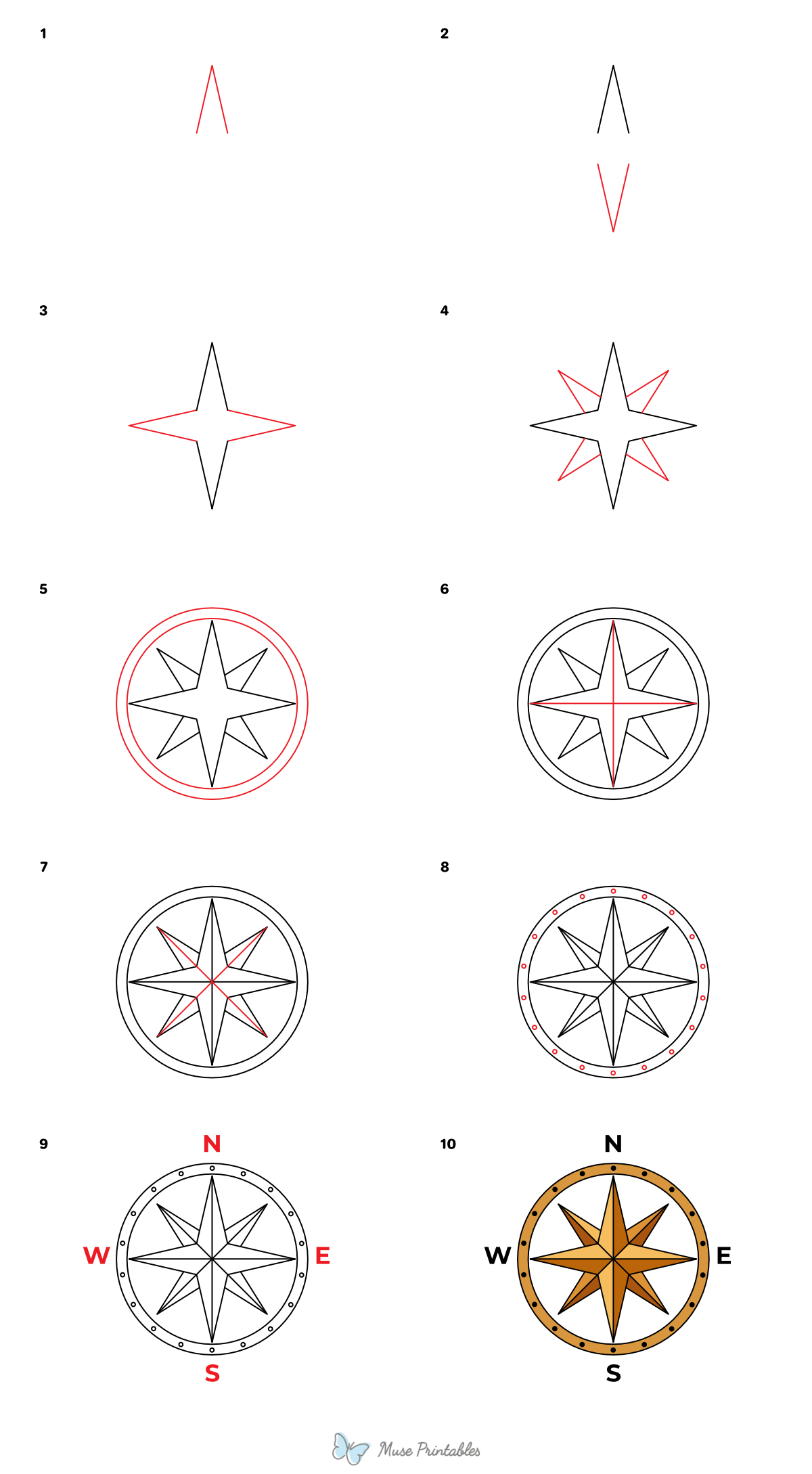 How to Draw a Compass Rose - Printable Tutorial