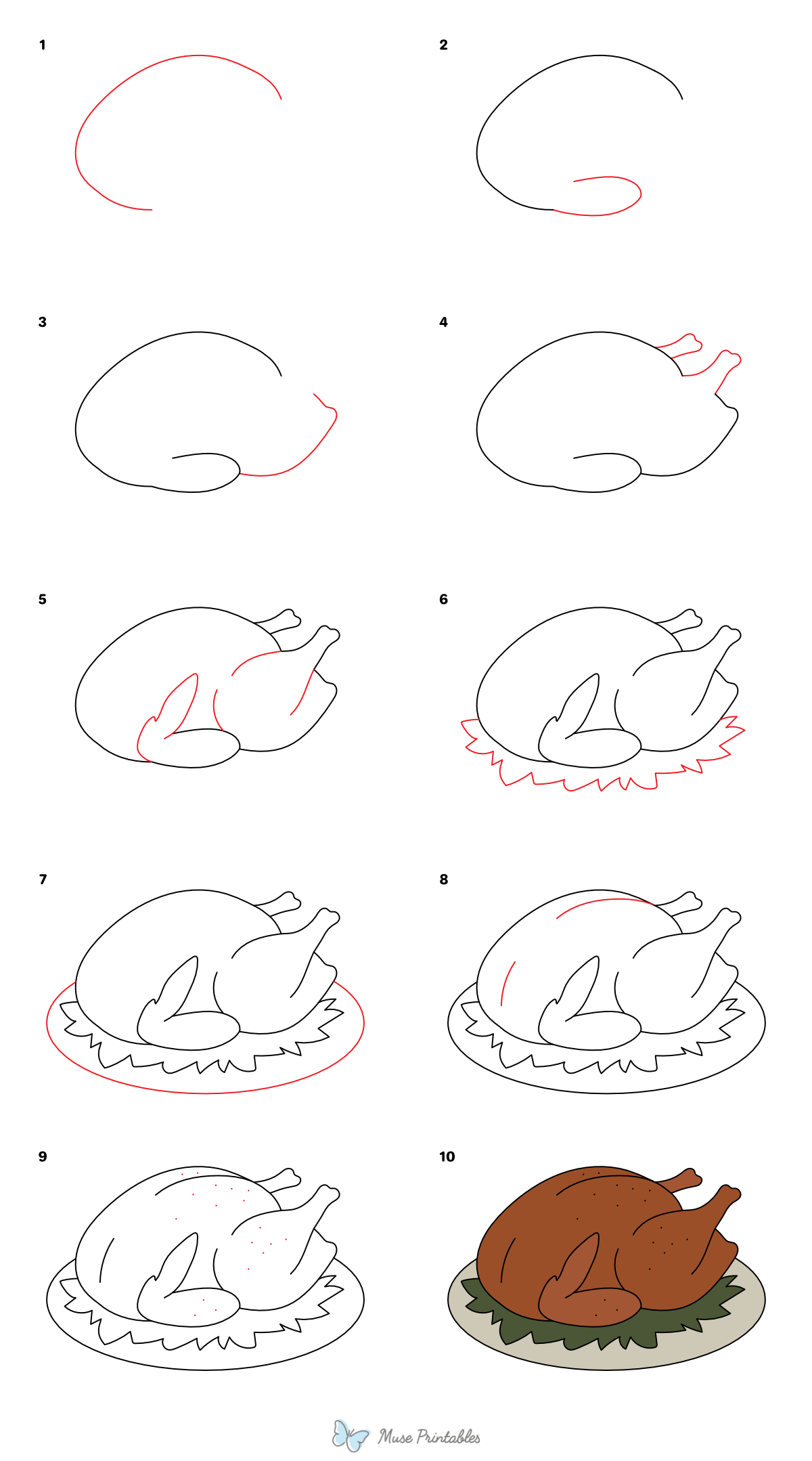 How to Draw a Cooked Turkey - Printable Tutorial