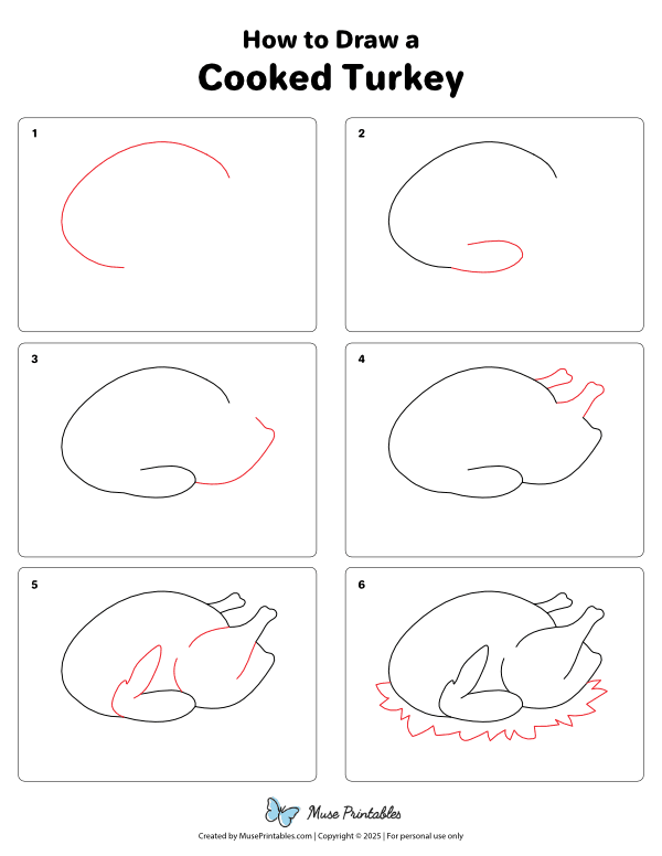 How to Draw a Cooked Turkey - Printable Tutorial