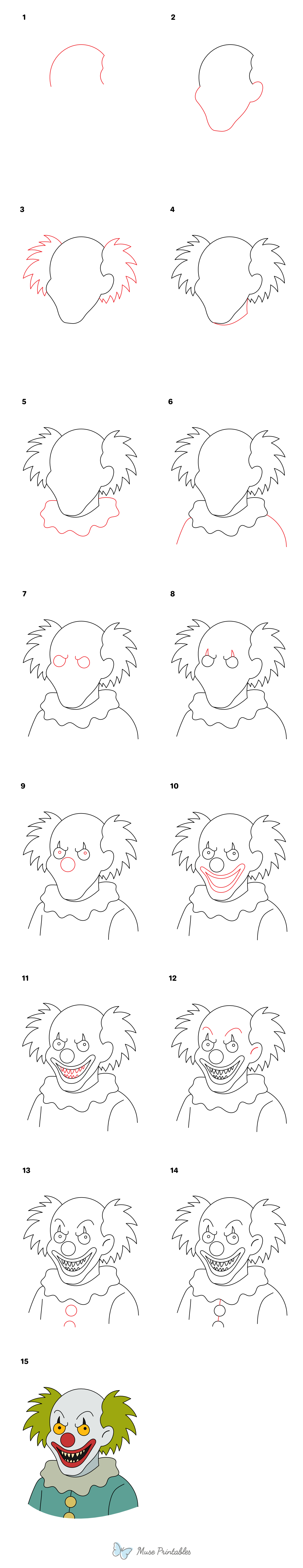 How to Draw a Creepy Clown - Printable Tutorial